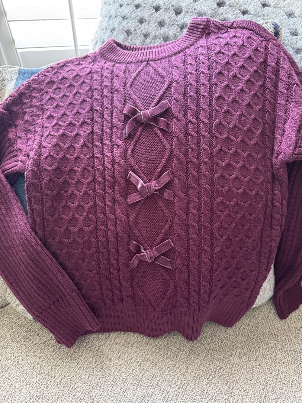 abercrombie kids Plum Cable Knit Sweater with Velvet Bows